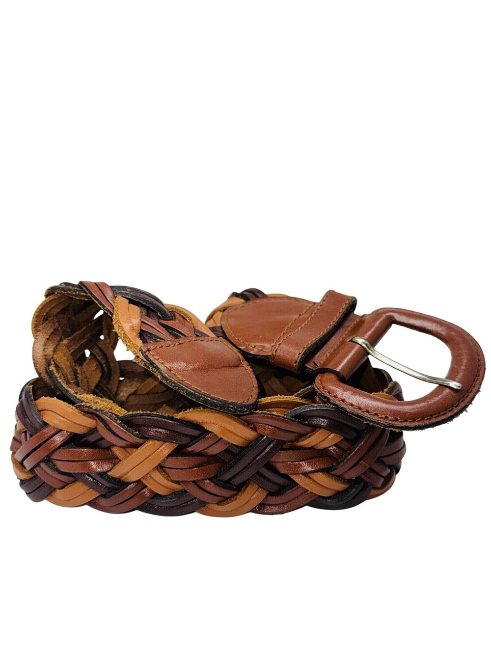 Forenza 3 Tone Brown Beige Tan Braided Leather Belt 2" vintageWomen S M 27-34"